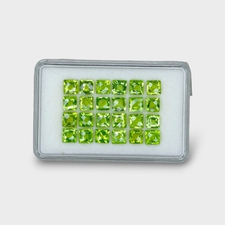 17.34 Cts. Peridot 5mm Checkerboard Square Shape AA+ Grade Gemstones Parcel - Total 24 Pc.