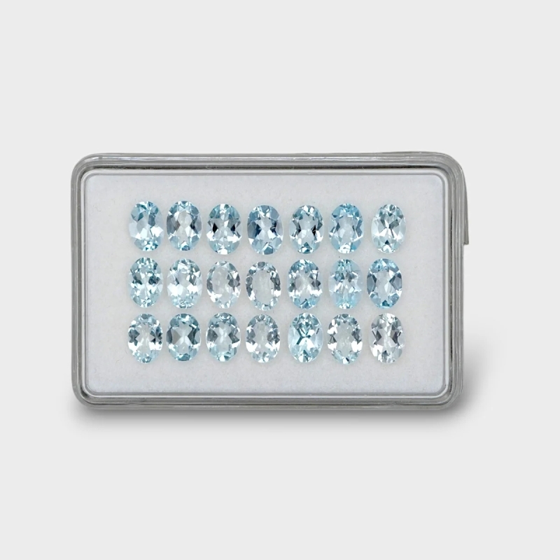 13.22 Cts. Aquamarine 7x5mm Faceted Oval Shape AA Grade Gemstones Parcel - Total 21 Pc.