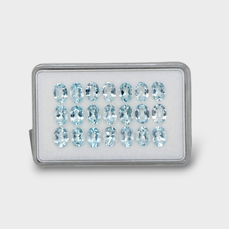 13.5 Cts. Aquamarine 7x5mm Faceted Oval Shape AA Grade Gemstones Parcel - Total 21 Pc.