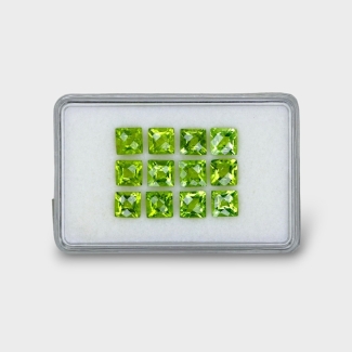 15.12 Cts. Peridot 6mm Checkerboard Square Shape AA+ Grade Gemstones Parcel - Total 12 Pc.