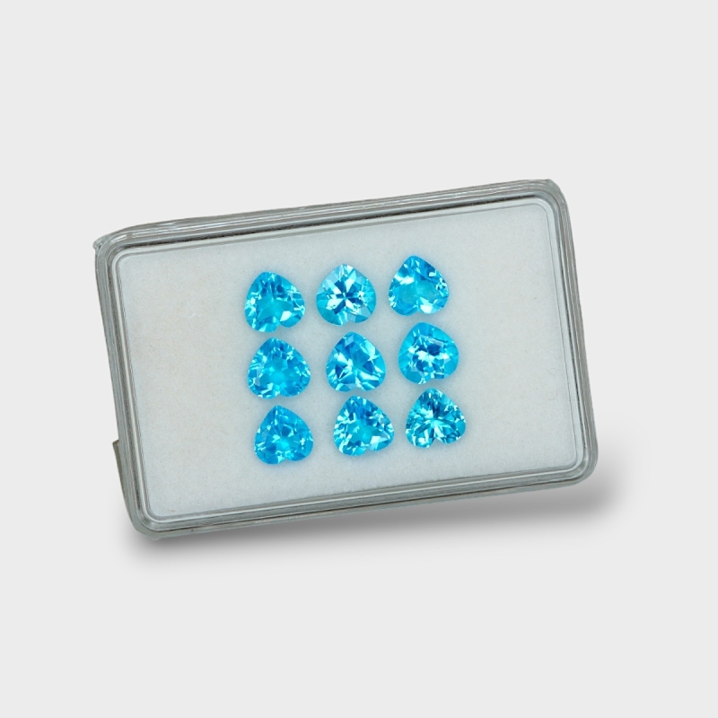 Swiss Blue Topaz 7mm Faceted Heart AAA Gemstones Parcel - 180117