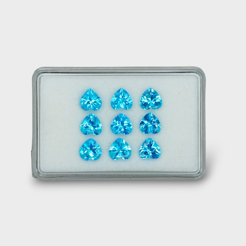 13.38 Cts. Swiss Blue Topaz 7mm Faceted Heart Shape AAA Grade Gemstones Parcel - Total 9 Pc.