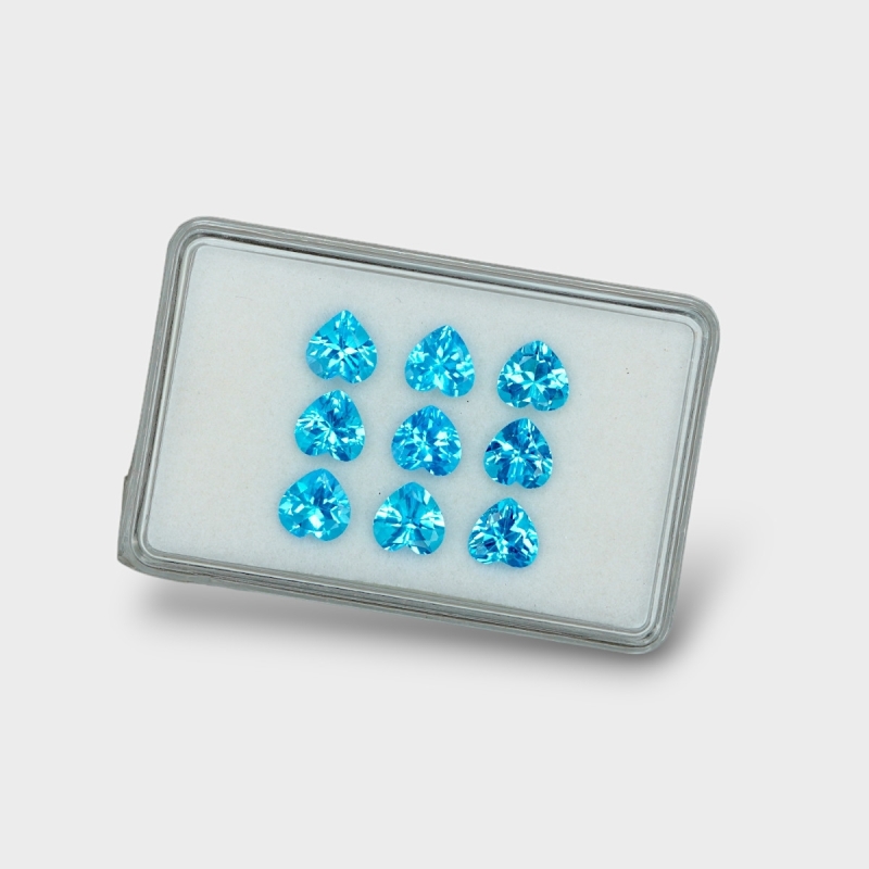 Swiss Blue Topaz 7mm Faceted Heart AAA Gemstones Parcel - 180116