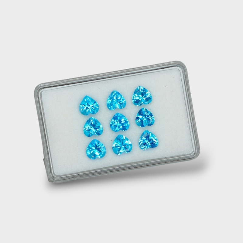 Swiss Blue Topaz 7mm Faceted Heart AAA Gemstones Parcel - 180116