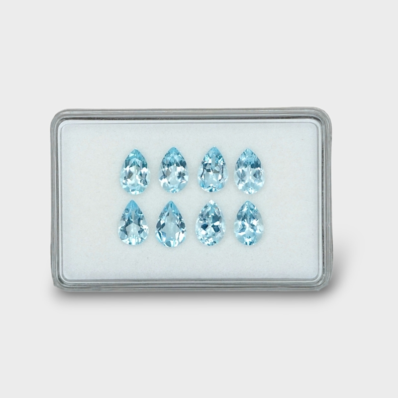 9.12 Cts. Aquamarine 9x6mm Faceted Pear Shape AA+ Grade Gemstones Parcel - Total 8 Pc.