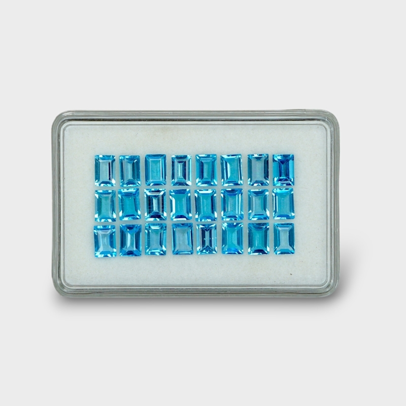 16.16 Cts. Swiss Blue Topaz 6x4mm Step Cut Baguette Shape AAA Grade Gemstones Parcel - Total 24 Pc.