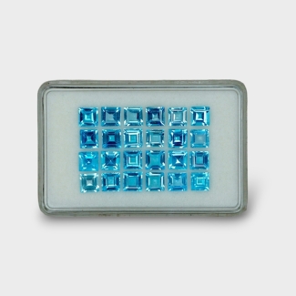 18.79 Cts. Swiss Blue Topaz 5mm Step Cut Square Shape AAA Grade Gemstones Parcel - Total 24 Pc.