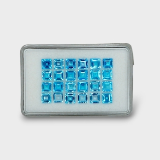 19.48 Cts. Swiss Blue Topaz 5mm Step Cut Square Shape AAA Grade Gemstones Parcel - Total 24 Pc.