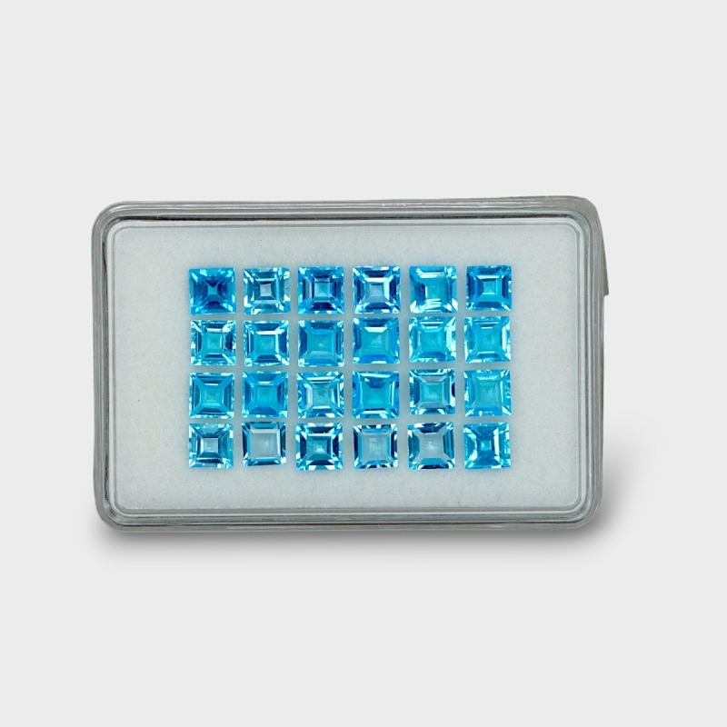 19.48 Cts. Swiss Blue Topaz 5mm Step Cut Square Shape AAA Grade Gemstones Parcel - Total 24 Pc.