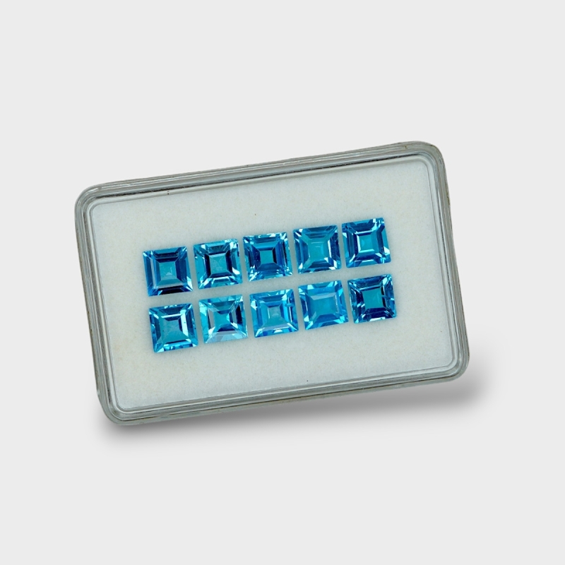 Swiss Blue Topaz 6.5mm Step Cut Square AAA Gemstones Parcel - 180057
