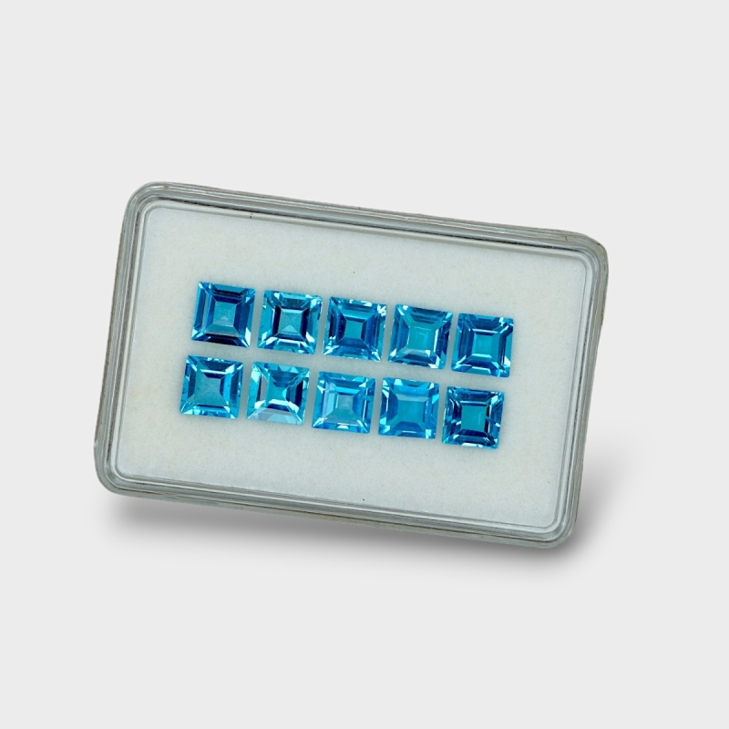 Swiss Blue Topaz 6.5mm Step Cut Square AAA Gemstones Parcel - 180057