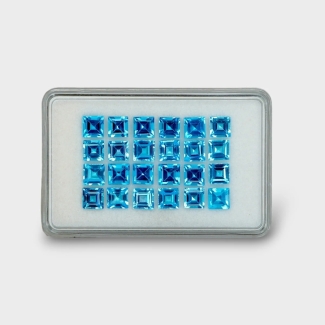 20.3 Cts. Swiss Blue Topaz 5mm Step Cut Square Shape AAA Grade Gemstones Parcel - Total 24 Pc.