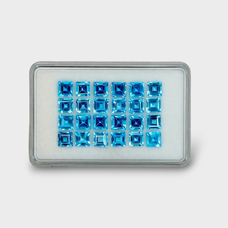 20.3 Cts. Swiss Blue Topaz 5mm Step Cut Square Shape AAA Grade Gemstones Parcel - Total 24 Pc.