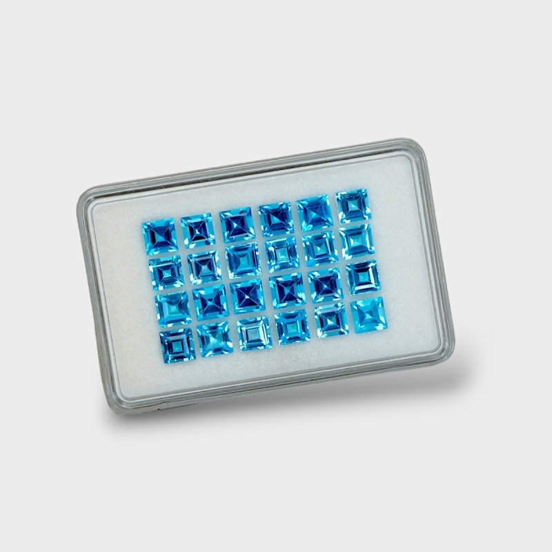 Swiss Blue Topaz 5mm Step Cut Square AAA Gemstones Parcel - 180060