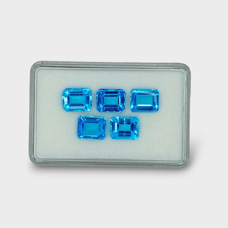 21.35 Cts. Swiss Blue Topaz 10x8mm Step Cut Octagon Shape AAA Grade Gemstones Parcel - Total 5 Pc.