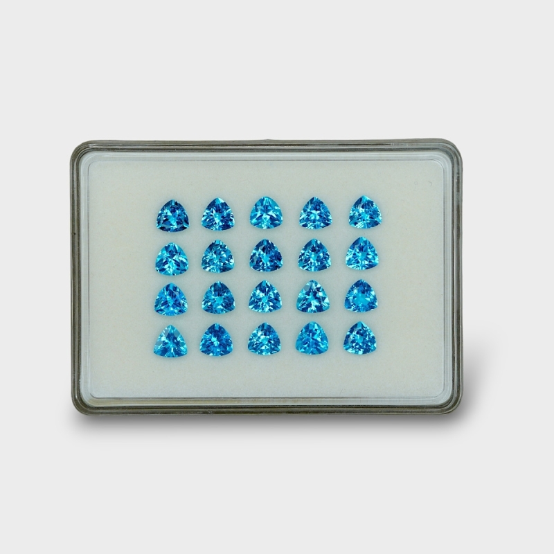 28.42 Cts. Swiss Blue Topaz 7mm Faceted Trillion Shape AAA Grade Gemstones Parcel - Total 20 Pc.