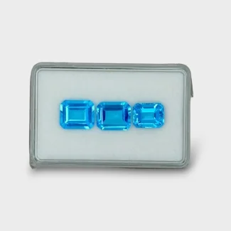 18.77 Cts. Swiss Blue Topaz 12x10-11x9mm Step Cut Octagon Shape AAA Grade Gemstones Parcel - Total 3 Pc.