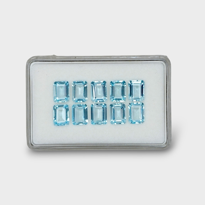 14.91 Cts. Aquamarine 8x6mm Step Cut Octagon Shape AA+ Grade Gemstones Parcel - Total 10 Pc.