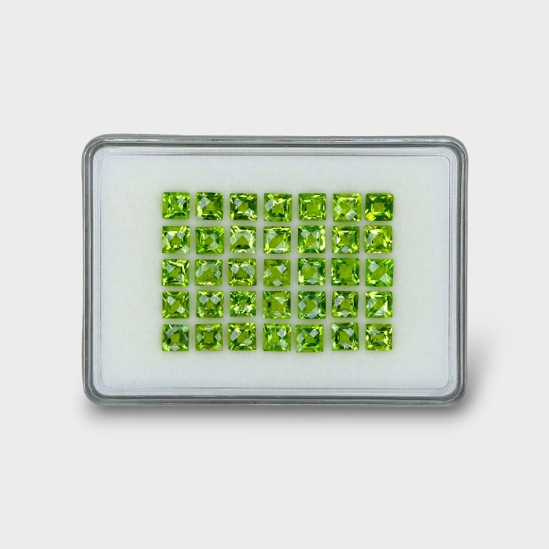 40.77 Cts. Peridot 6mm Checkerboard Square Shape AA+ Grade Gemstones Parcel - Total 35 Pc.
