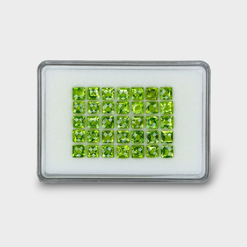 42.96 Cts. Peridot 6mm Checkerboard Square Shape AA+ Grade Gemstones Parcel - Total 35 Pc.