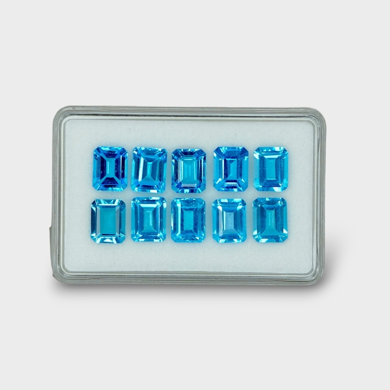 29.08 Cts. Swiss Blue Topaz 9x7mm Step Cut Octagon Shape AAA Grade Gemstones Parcel - Total 10 Pc.