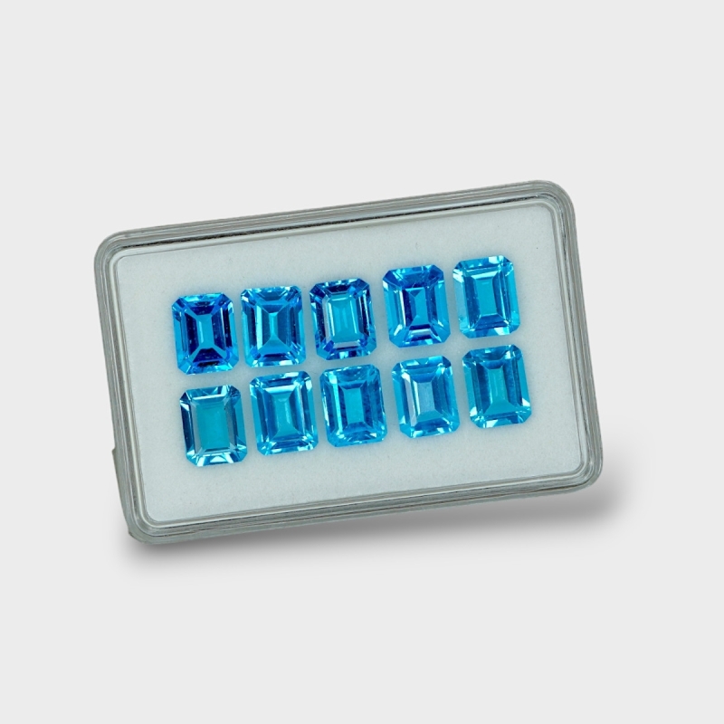 Swiss Blue Topaz 9x7mm Step Cut Octagon AAA Gemstones Parcel - 180064