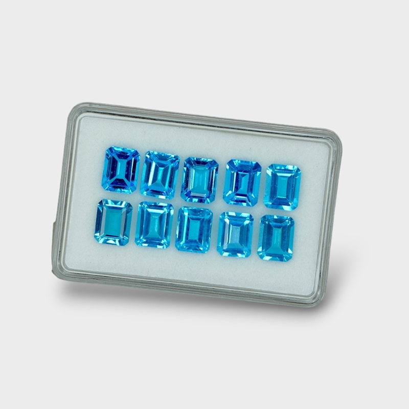Swiss Blue Topaz 9x7mm Step Cut Octagon AAA Gemstones Parcel - 180064