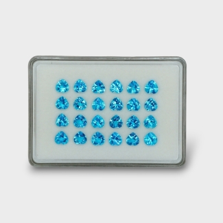 35.15 Cts. Swiss Blue Topaz 7mm Faceted Heart Shape AAA Grade Gemstones Parcel - Total 24 Pc.