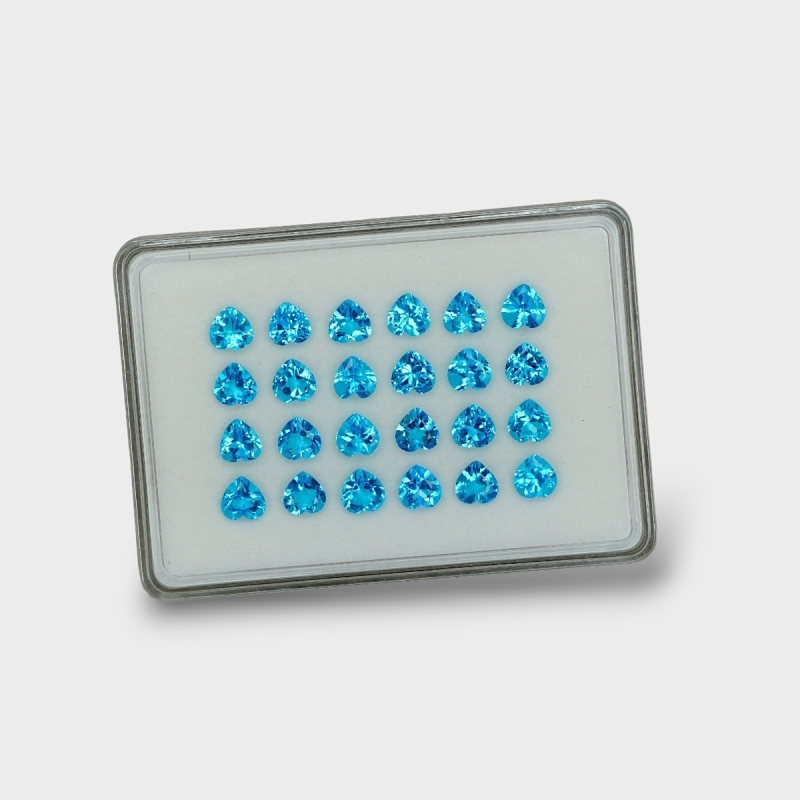 Swiss Blue Topaz 7mm Faceted Heart AAA Gemstones Parcel - 180115