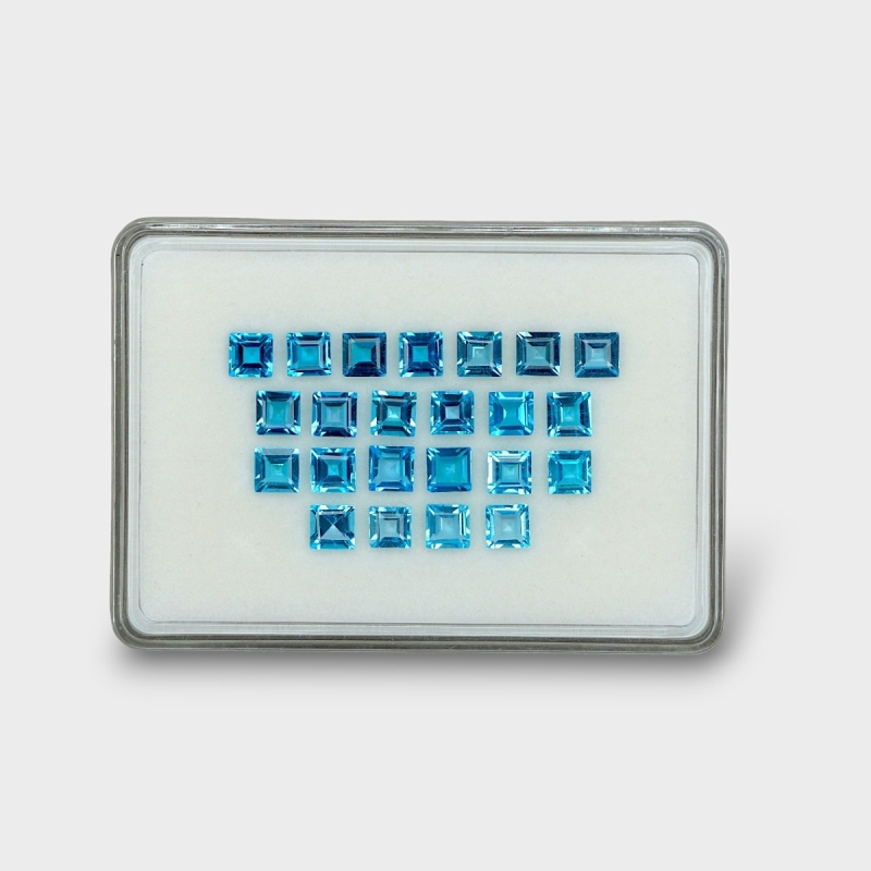 29.64 Cts. Swiss Blue Topaz 6mm Step Cut Square Shape AAA Grade Gemstones Parcel - Total 23 Pc.