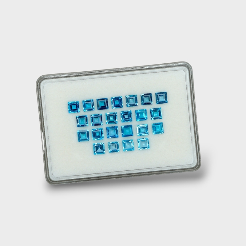 Swiss Blue Topaz 6mm Step Cut Square AAA Gemstones Parcel - 180109