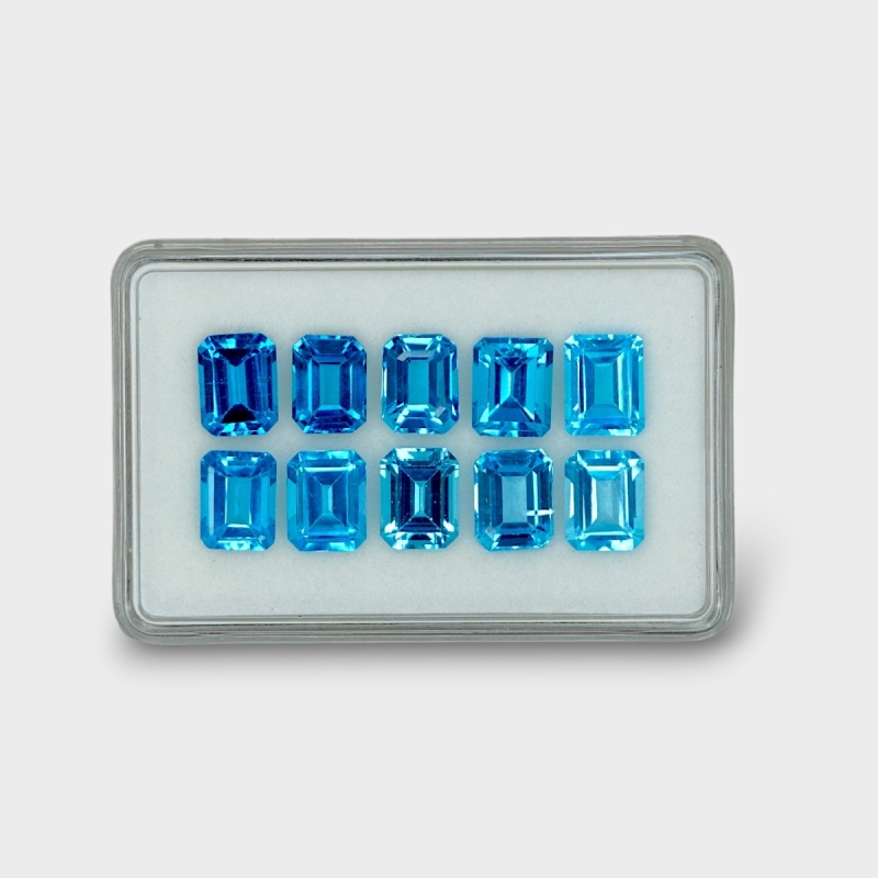 29.65 Cts. Swiss Blue Topaz 9x7mm Step Cut Octagon Shape AAA Grade Gemstones Parcel - Total 10 Pc.