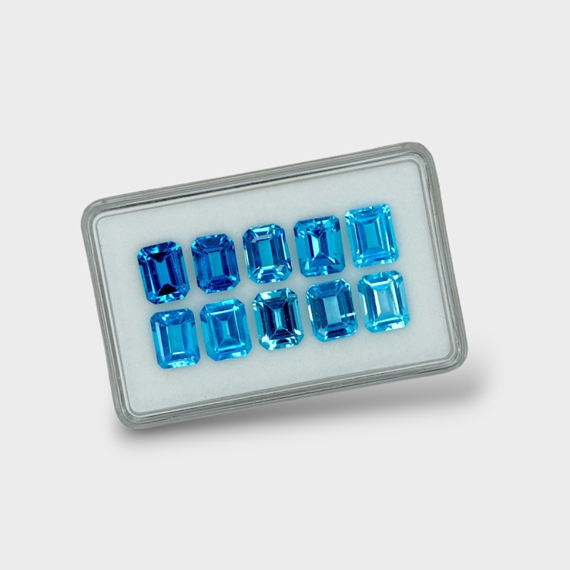 Swiss Blue Topaz 9x7mm Step Cut Octagon AAA Gemstones Parcel - 180066