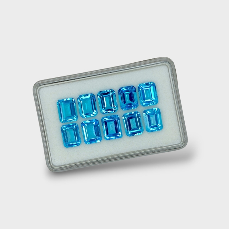 Swiss Blue Topaz 9x7mm Step Cut Octagon AAA Gemstones Parcel - 180074