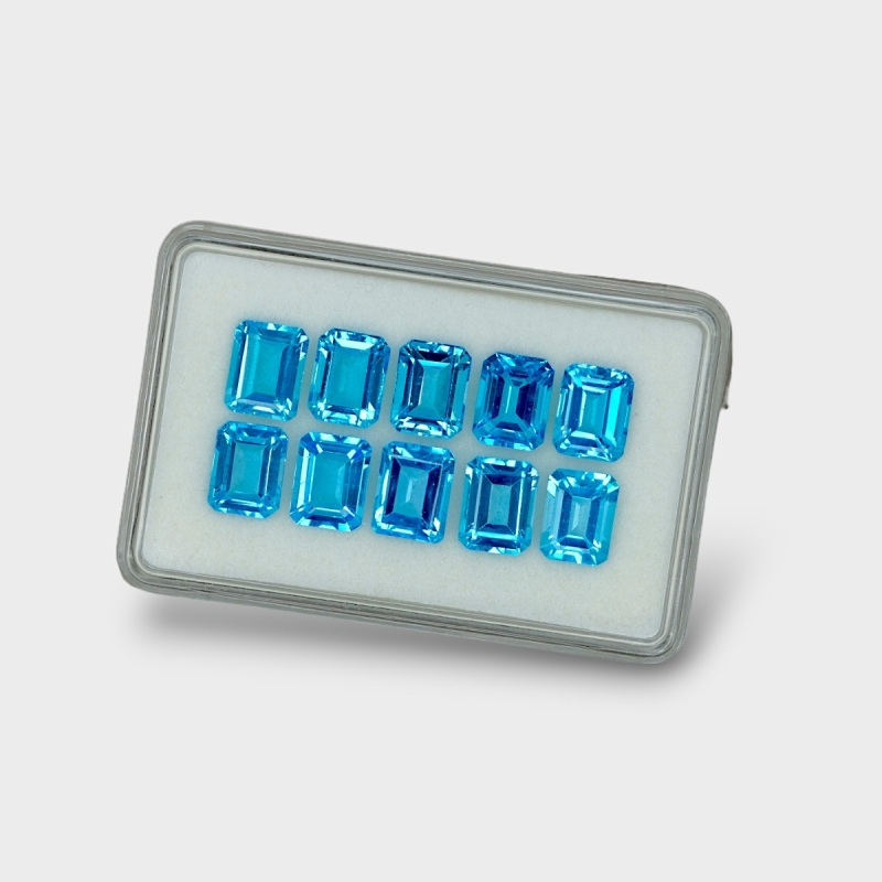 Swiss Blue Topaz 9x7mm Step Cut Octagon AAA Gemstones Parcel - 180074