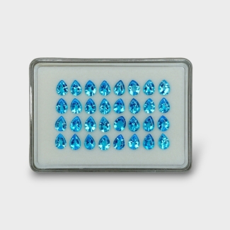 36.55 Cts. Swiss Blue Topaz 8x6mm Buff Top Pear Shape AAA Grade Gemstones Parcel - Total 32 Pc.