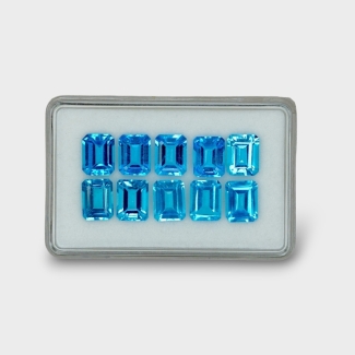 30.62 Cts. Swiss Blue Topaz 9x7mm Step Cut Octagon Shape AAA Grade Gemstones Parcel - Total 10 Pc.