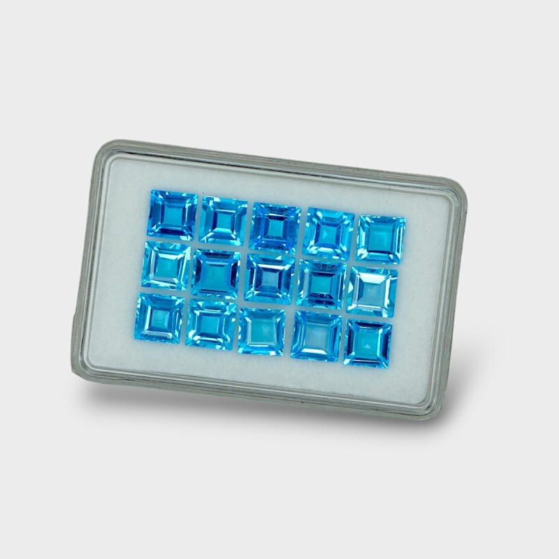 Swiss Blue Topaz 7mm Step Cut Square AAA Gemstones Parcel - 180063