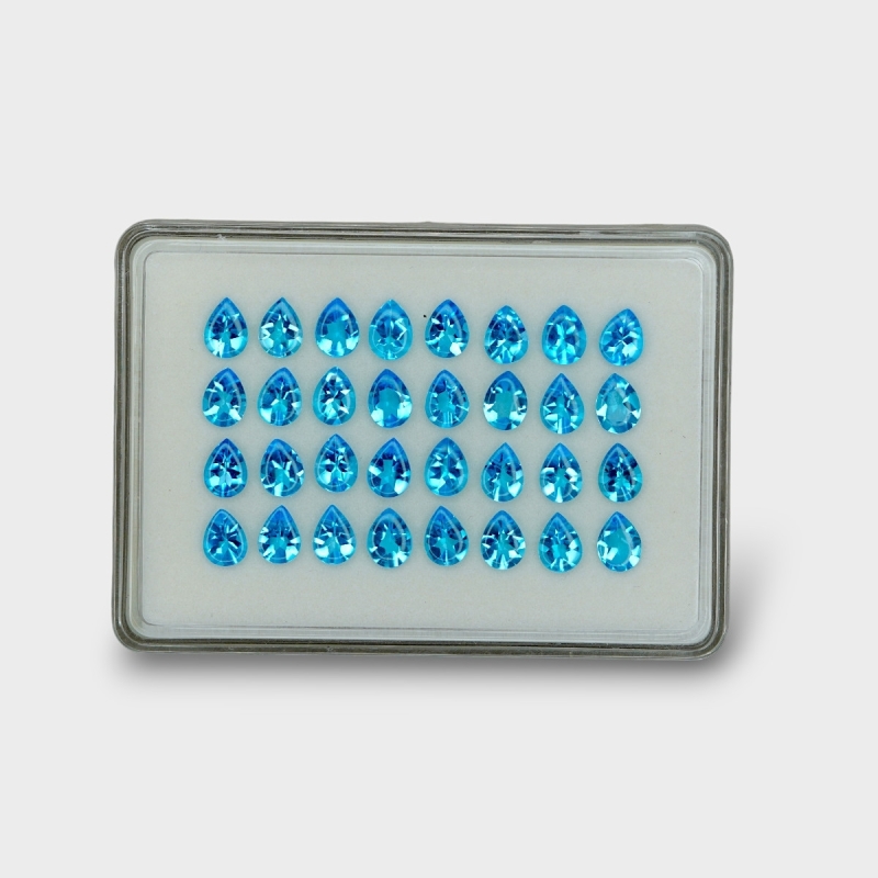 38.31 Cts. Swiss Blue Topaz 8x6mm Buff Top Pear Shape AAA Grade Gemstones Parcel - Total 32 Pc.