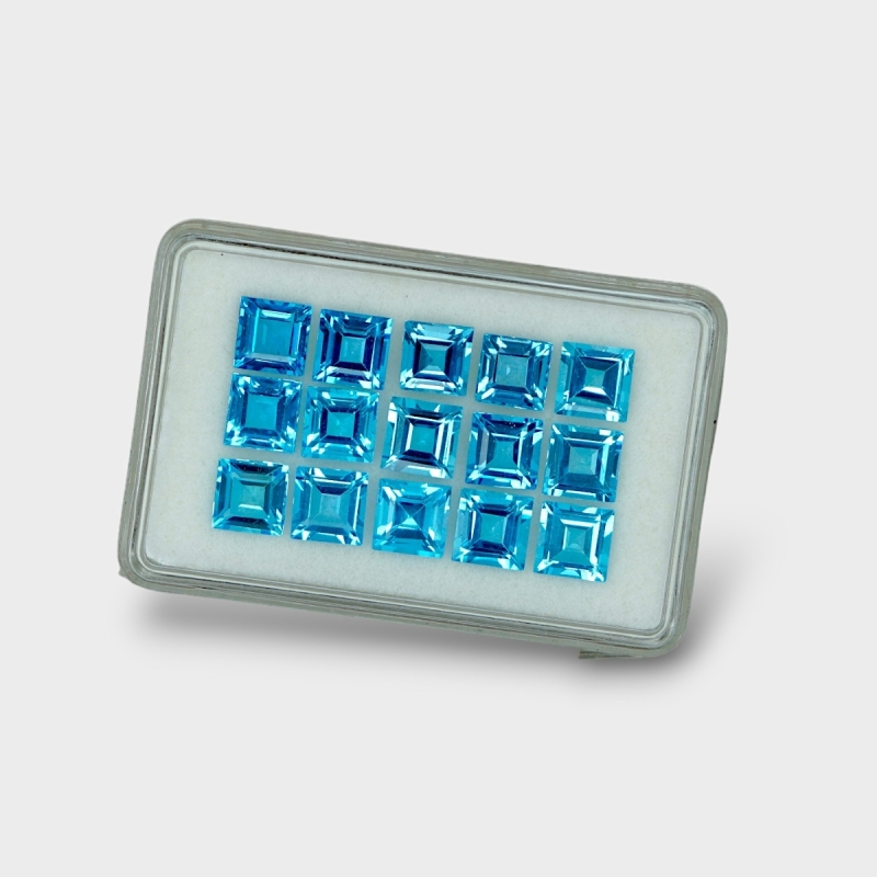 Swiss Blue Topaz 7mm Step Cut Square AAA Gemstones Parcel - 180062