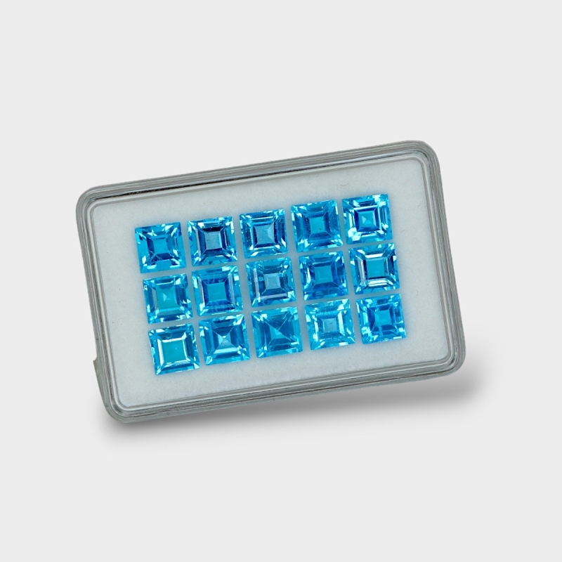 Swiss Blue Topaz 7mm Step Cut Square AAA Gemstones Parcel - 180061