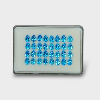 39.49 Cts. Swiss Blue Topaz 8x6mm Buff Top Pear Shape AAA Grade Gemstones Parcel - Total 32 Pc.