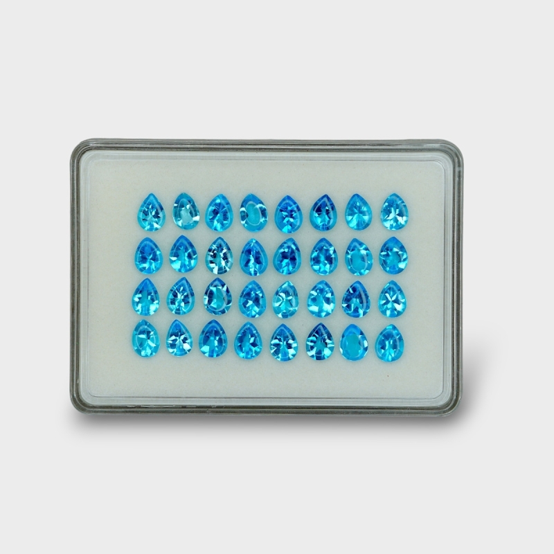 41.2 Cts. Swiss Blue Topaz 8x6mm Buff Top Pear Shape AAA Grade Gemstones Parcel - Total 32 Pc.