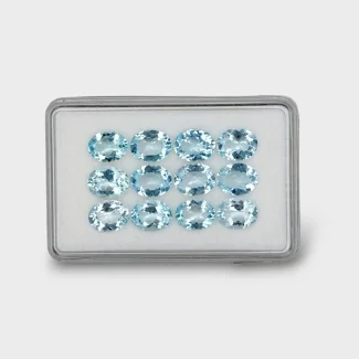 18.3 Cts. Aquamarine 9x7mm Faceted Oval Shape AA Grade Gemstones Parcel - Total 12 Pc.