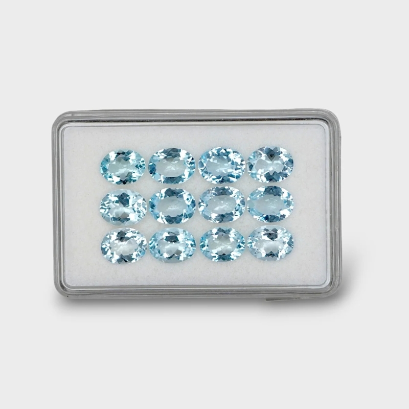 18.3 Cts. Aquamarine 9x7mm Faceted Oval Shape AA Grade Gemstones Parcel - Total 12 Pc.