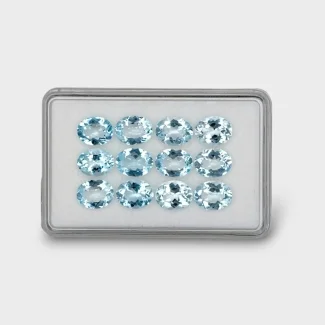 18.68 Cts. Aquamarine 9x7mm Faceted Oval Shape AA Grade Gemstones Parcel - Total 12 Pc.
