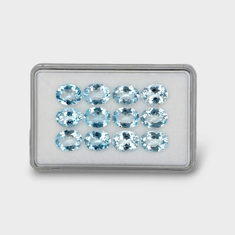 18.68 Cts. Aquamarine 9x7mm Faceted Oval Shape AA Grade Gemstones Parcel - Total 12 Pc.