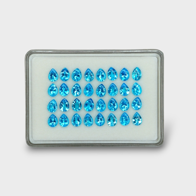 43.18 Cts. Swiss Blue Topaz 8x6mm Buff Top Pear Shape AAA Grade Gemstones Parcel - Total 32 Pc.