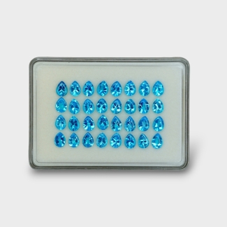 43.37 Cts. Swiss Blue Topaz 8x6mm Buff Top Pear Shape AAA Grade Gemstones Parcel - Total 32 Pc.