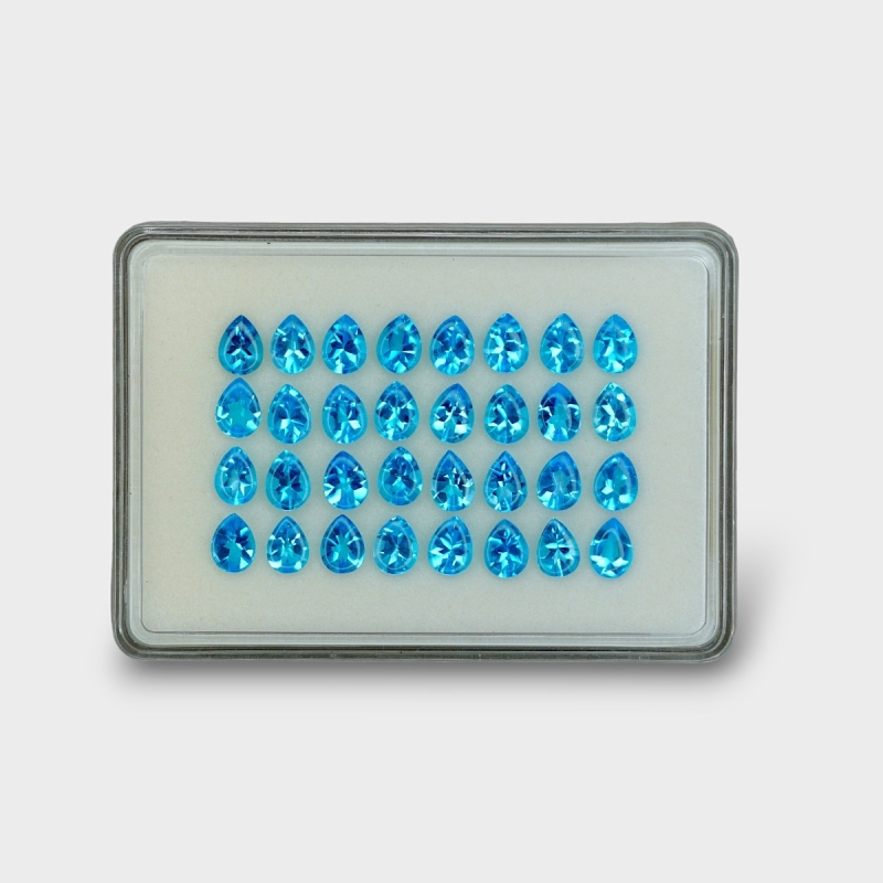 43.37 Cts. Swiss Blue Topaz 8x6mm Buff Top Pear Shape AAA Grade Gemstones Parcel - Total 32 Pc.